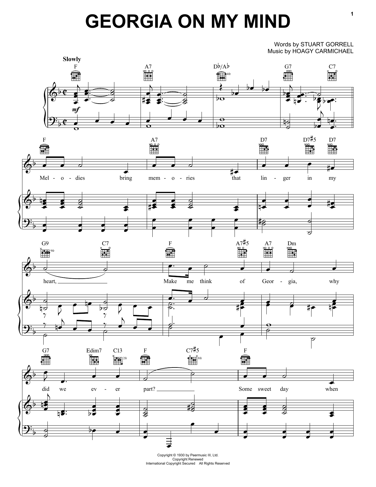 Ray Charles Georgia On My Mind sheet music notes printable PDF score