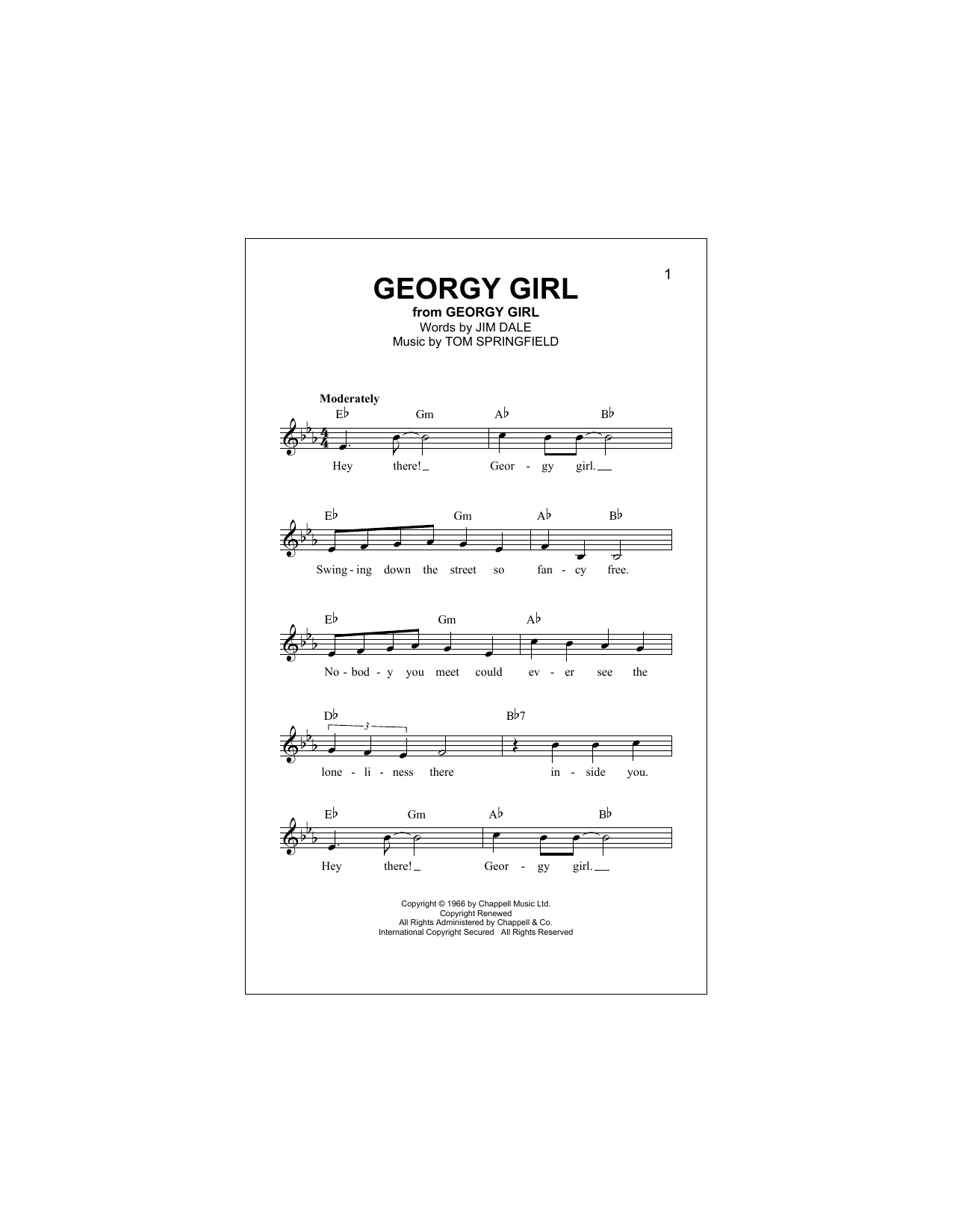 Download The Seekers Georgy Girl Sheet Music