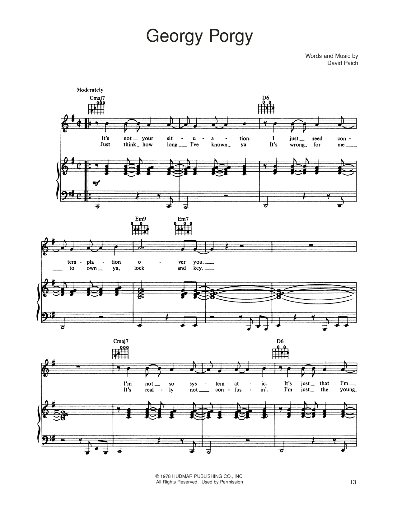 Download Toto Georgy Porgy Sheet Music