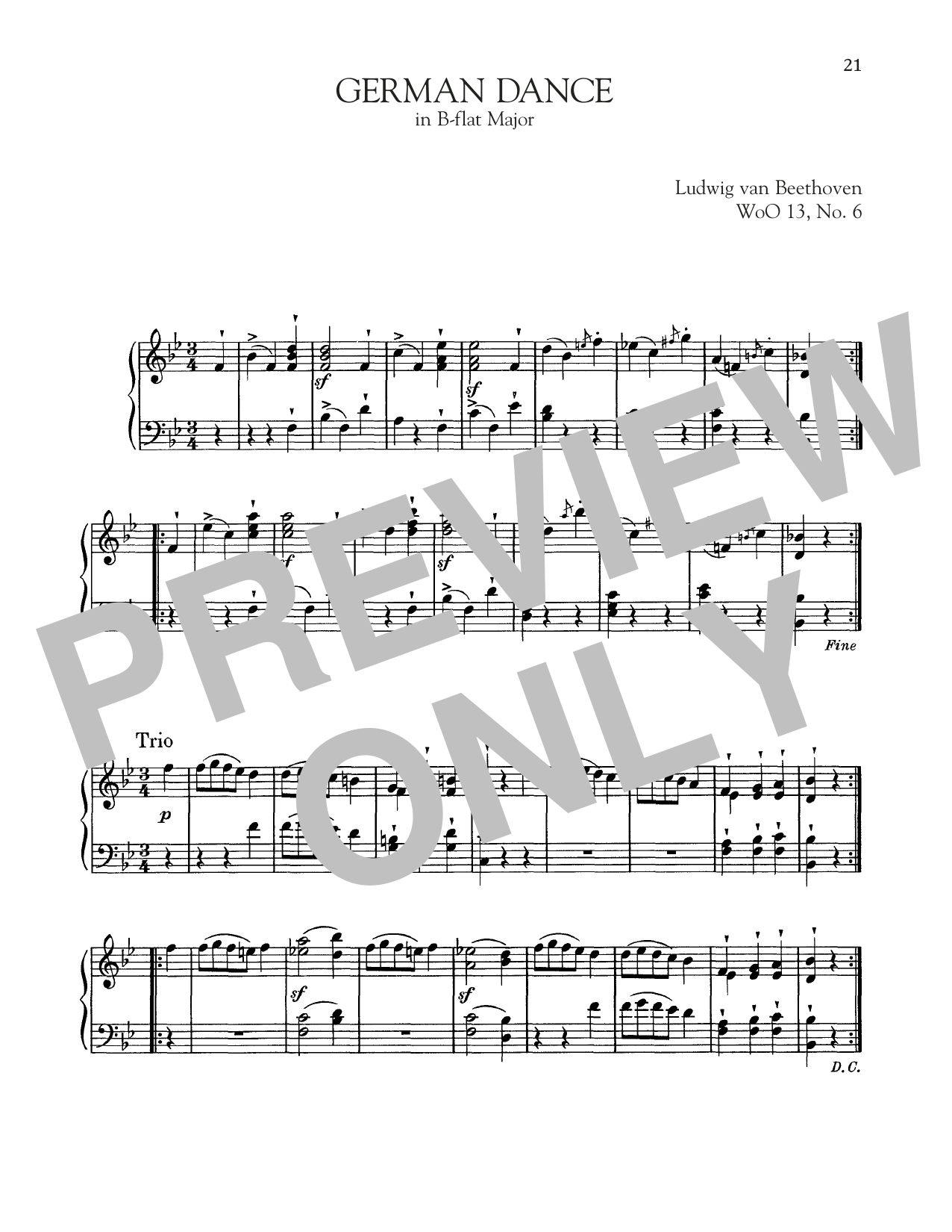 Download Ludwig van Beethoven German Dance In B-Flat Major, WoO 13, N Sheet Music