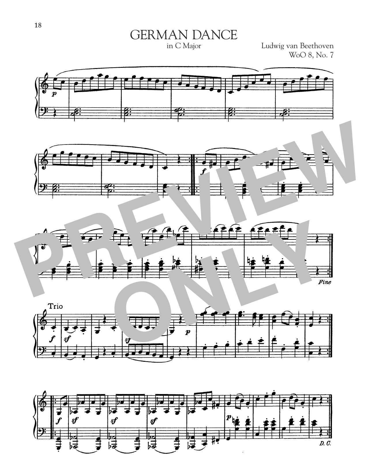 Download Ludwig van Beethoven German Dance In C Major, WoO 8, No. 7 Sheet Music