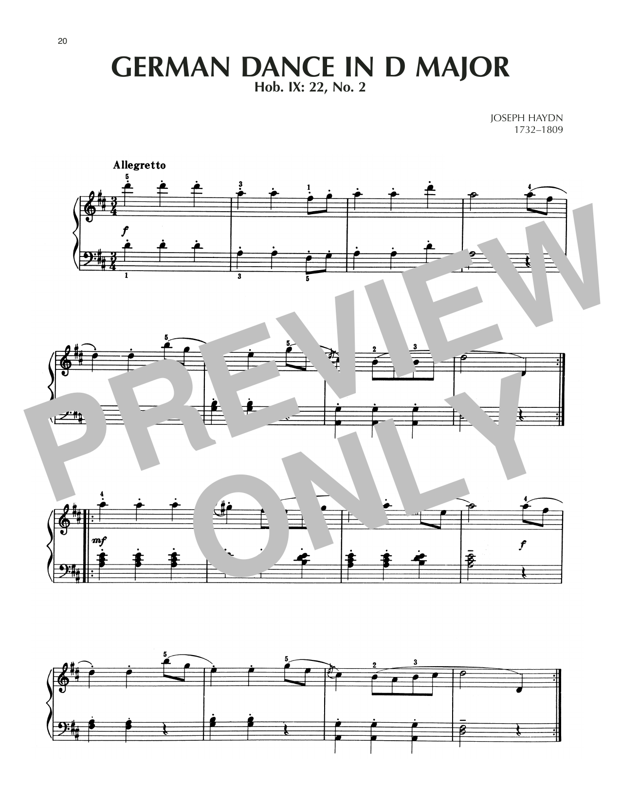 Download Franz Joseph Haydn German Dance In D Major, Hob. IX: 22, N Sheet Music