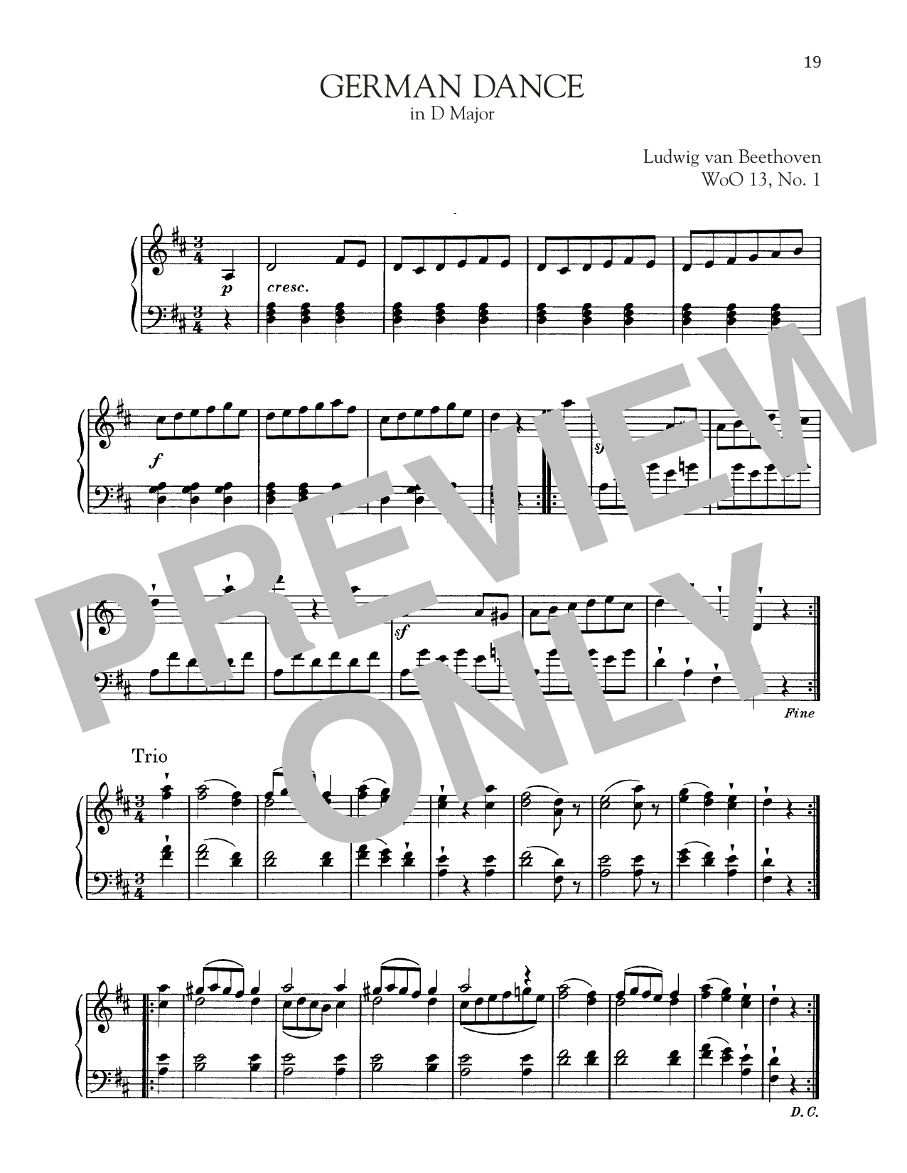 Download Ludwig van Beethoven German Dance In D Major, WoO 13, No. 1 Sheet Music