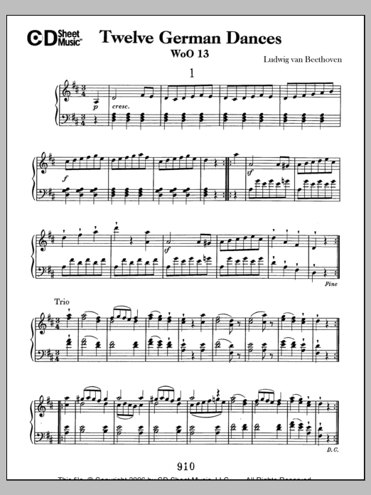 Download Ludwig van Beethoven German Dances (12), Woo 13 Sheet Music