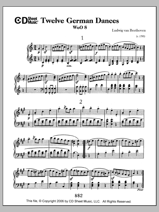 Download Ludwig van Beethoven German Dances (12), Woo 8 Sheet Music