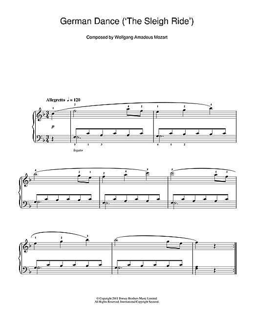 Download Wolfgang Amadeus Mozart German Dance (‘The Sleigh Ride') Sheet Music