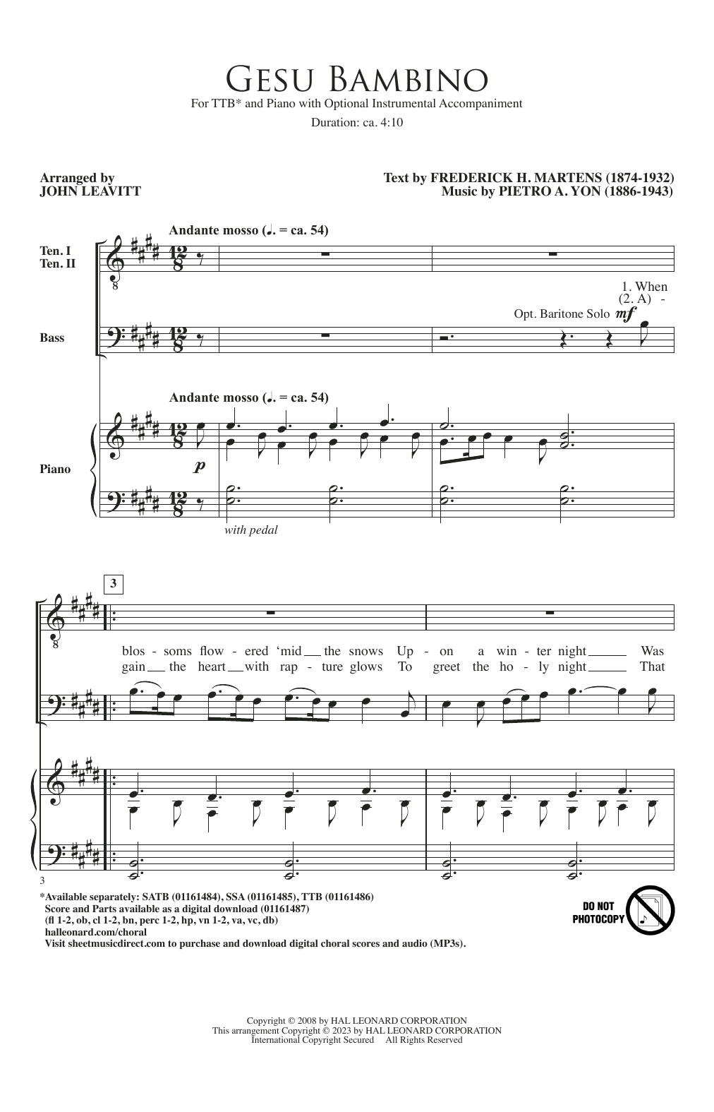 Download Pietro A. Yon Gesú Bambino (arr. John Leavitt) Sheet Music