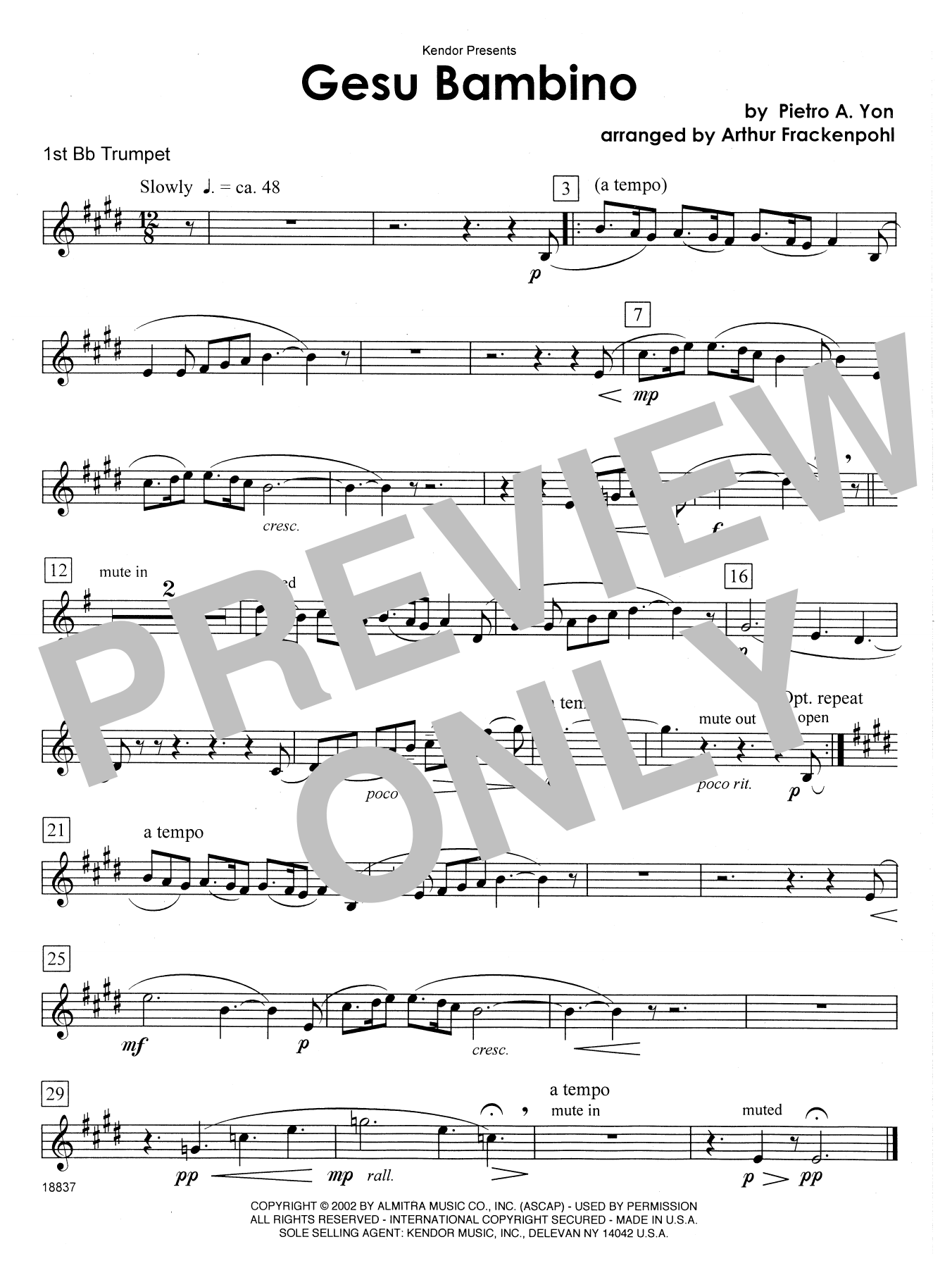Download Arthur Frackenpohl Gesu Bambino - 1st Bb Trumpet Sheet Music
