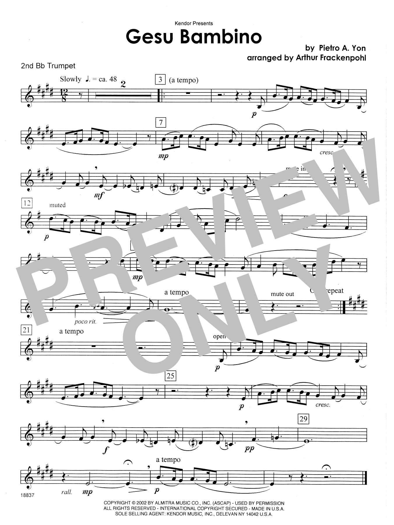 Download Arthur Frackenpohl Gesu Bambino - 2nd Bb Trumpet Sheet Music