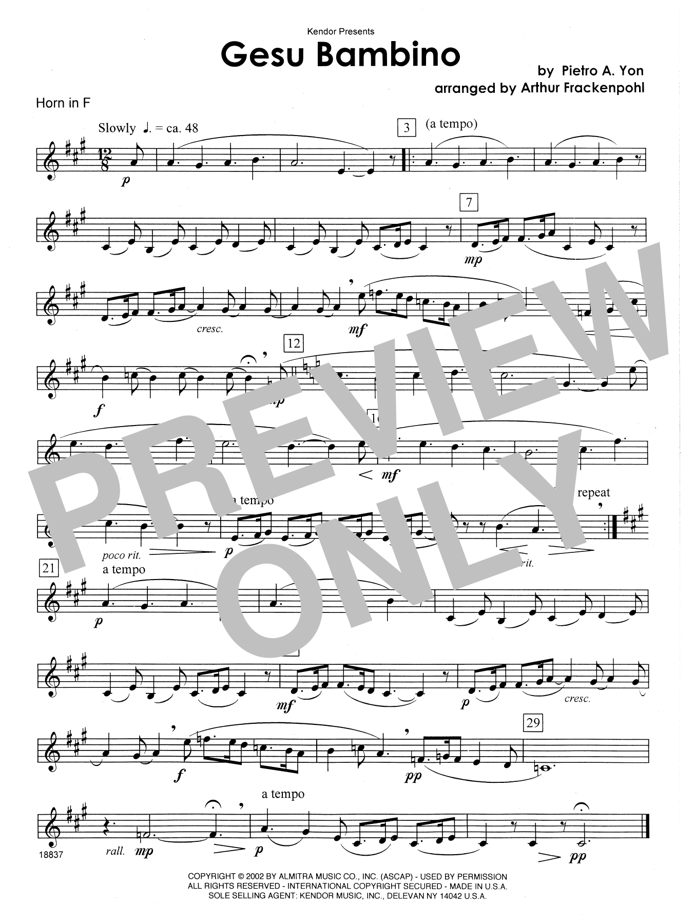 Download Arthur Frackenpohl Gesu Bambino - Horn in F Sheet Music