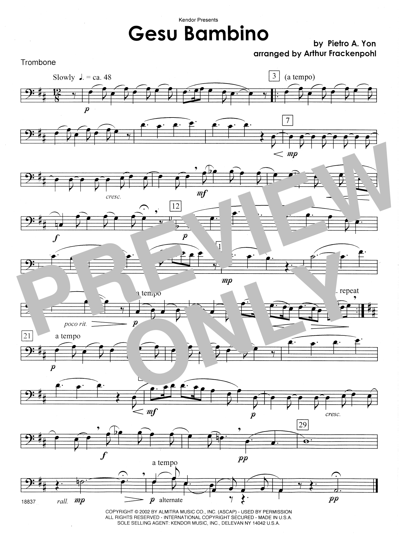 Download Arthur Frackenpohl Gesu Bambino - Trombone Sheet Music