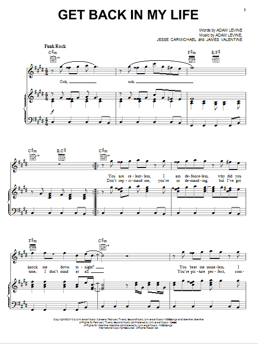 Download Maroon 5 Get Back In My Life Sheet Music