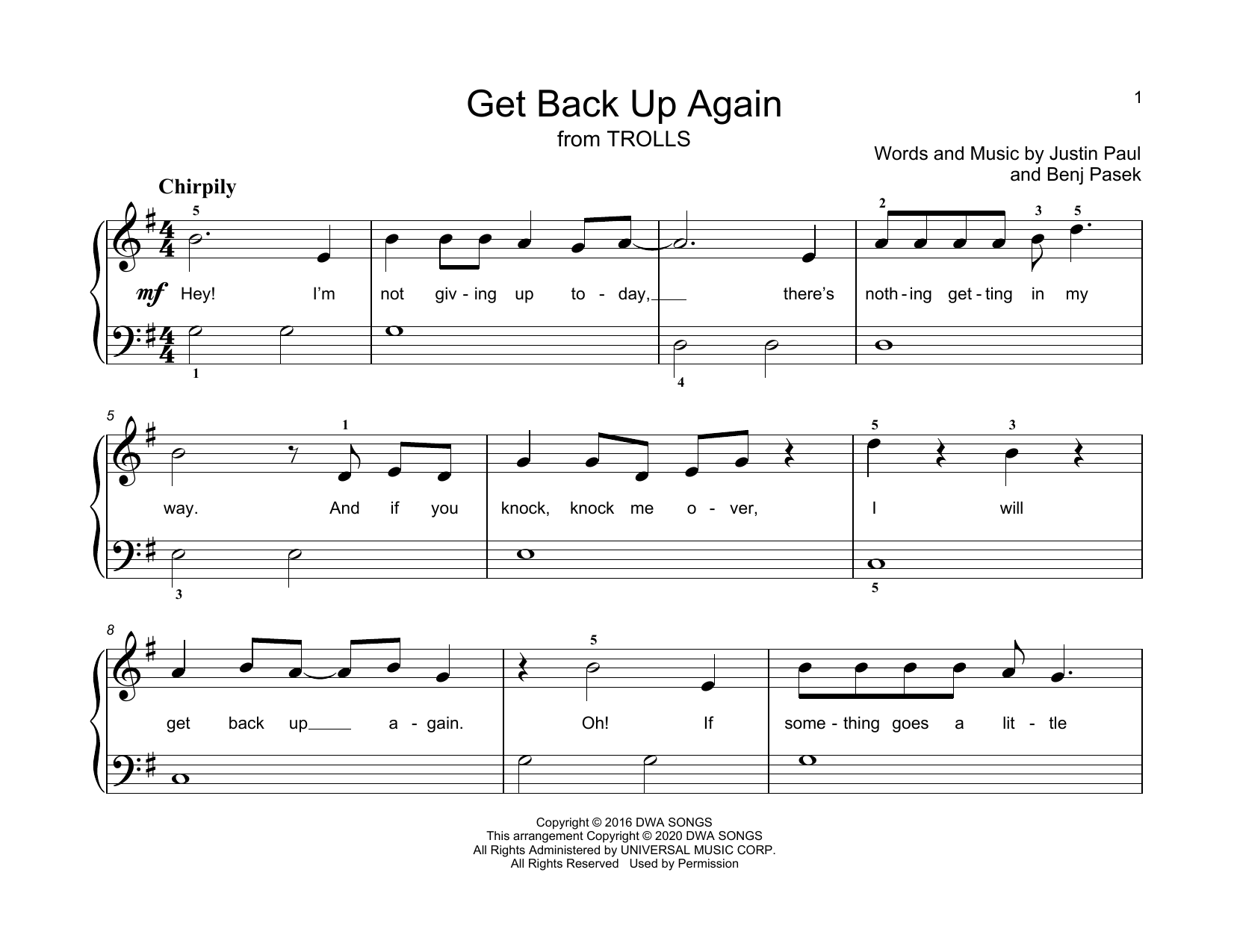 Download Anna Kendrick Get Back Up Again (from Trolls) Sheet Music