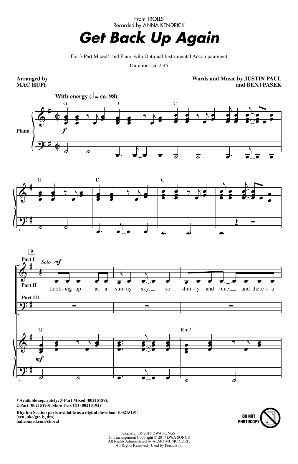 Download Anna Kendrick Get Back Up Again (from Trolls) (arr. M Sheet Music