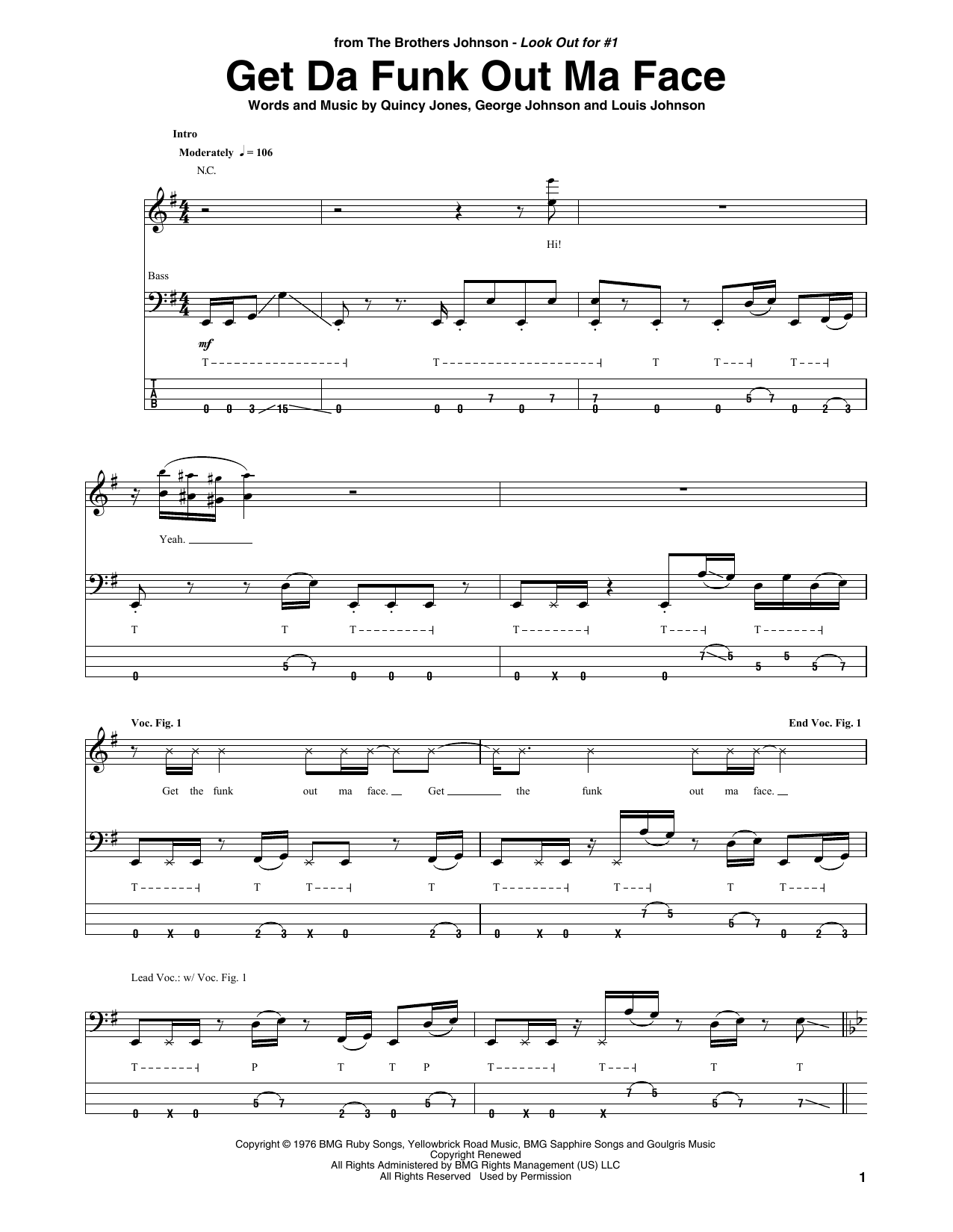 Download The Brothers Johnson Get Da Funk Out Ma Face Sheet Music