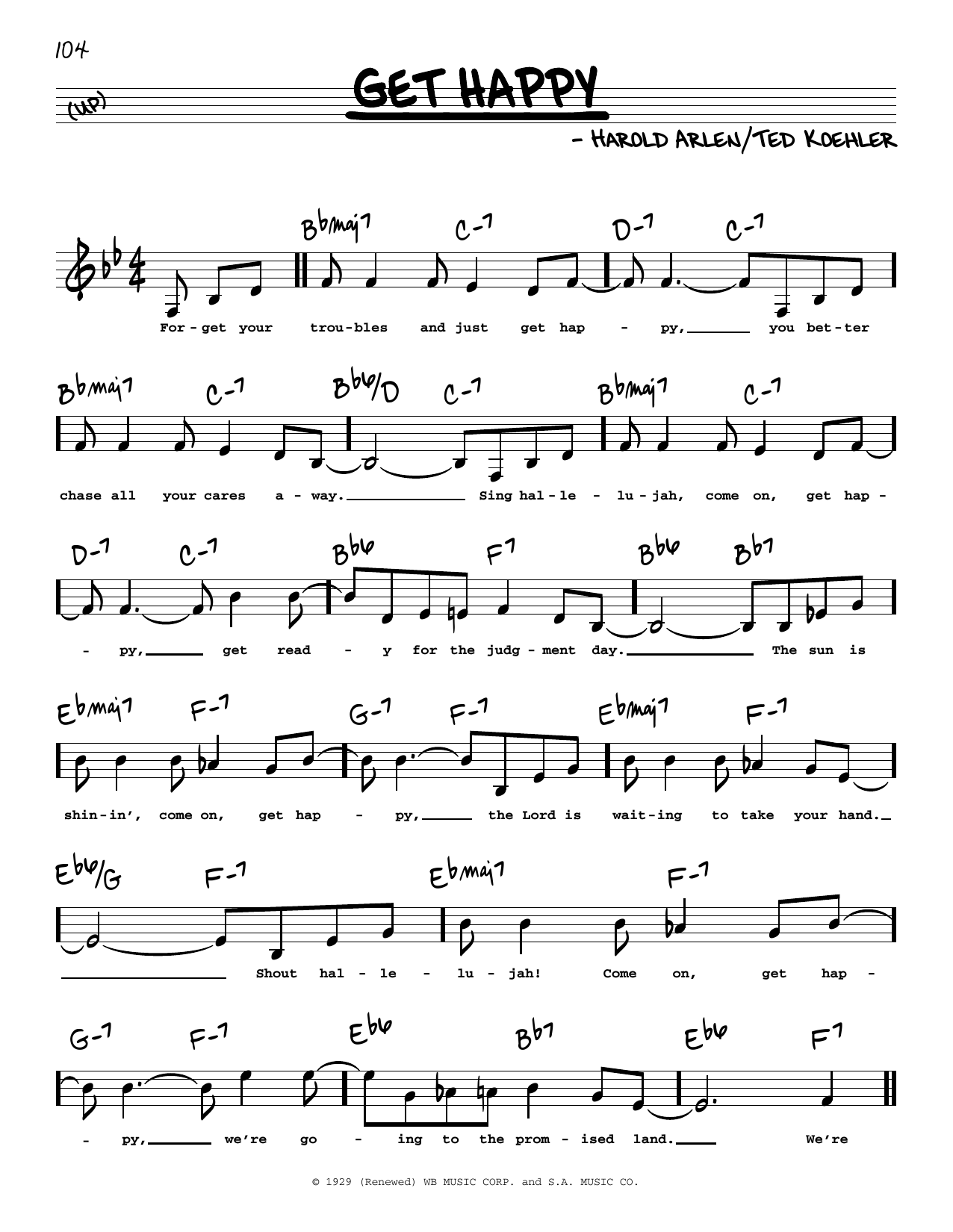 Harold Arlen Get Happy (Low Voice) sheet music notes printable PDF score