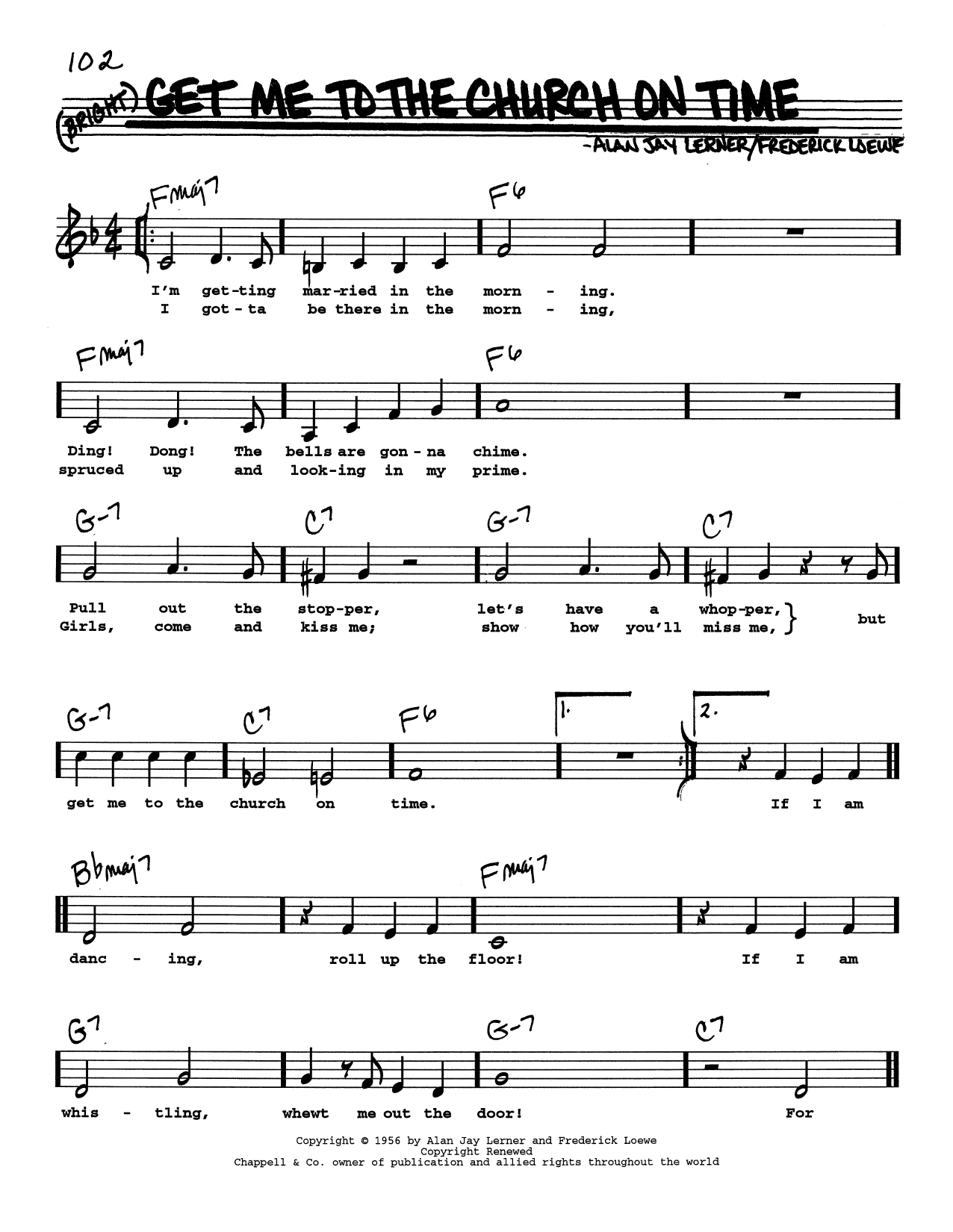 Lerner & Loewe Get Me To The Church On Time (Low Voice) sheet music notes printable PDF score
