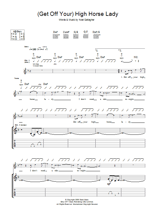 Download Oasis (Get Off Your) High Horse Lady Sheet Music