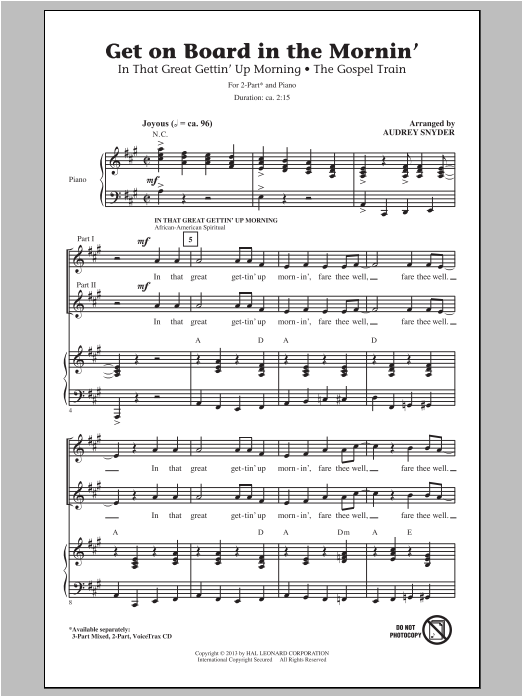 Download Audrey Snyder Get On Board In The Mornin' Sheet Music