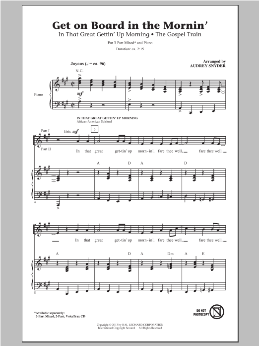 Download Audrey Snyder Get On Board In The Mornin' Sheet Music