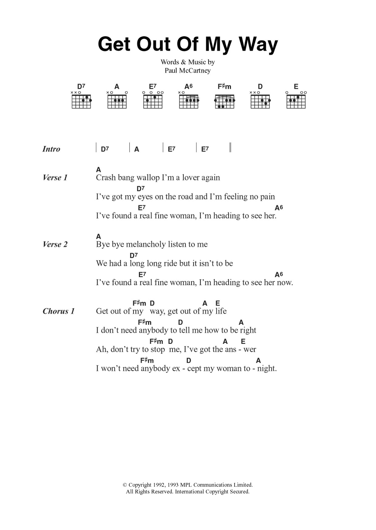 Download Paul McCartney Get Out Of My Way Sheet Music