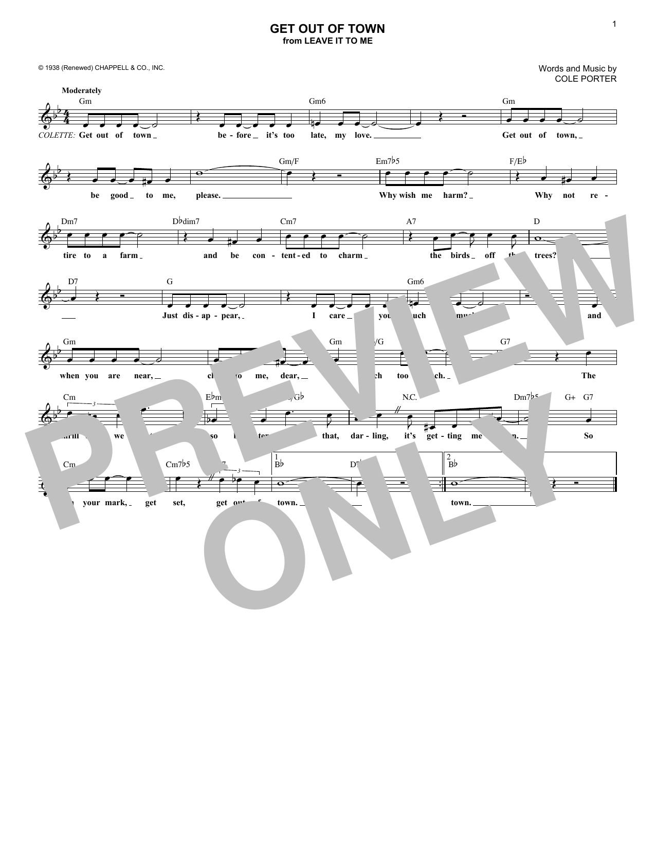 Download Cole Porter Get Out Of Town Sheet Music