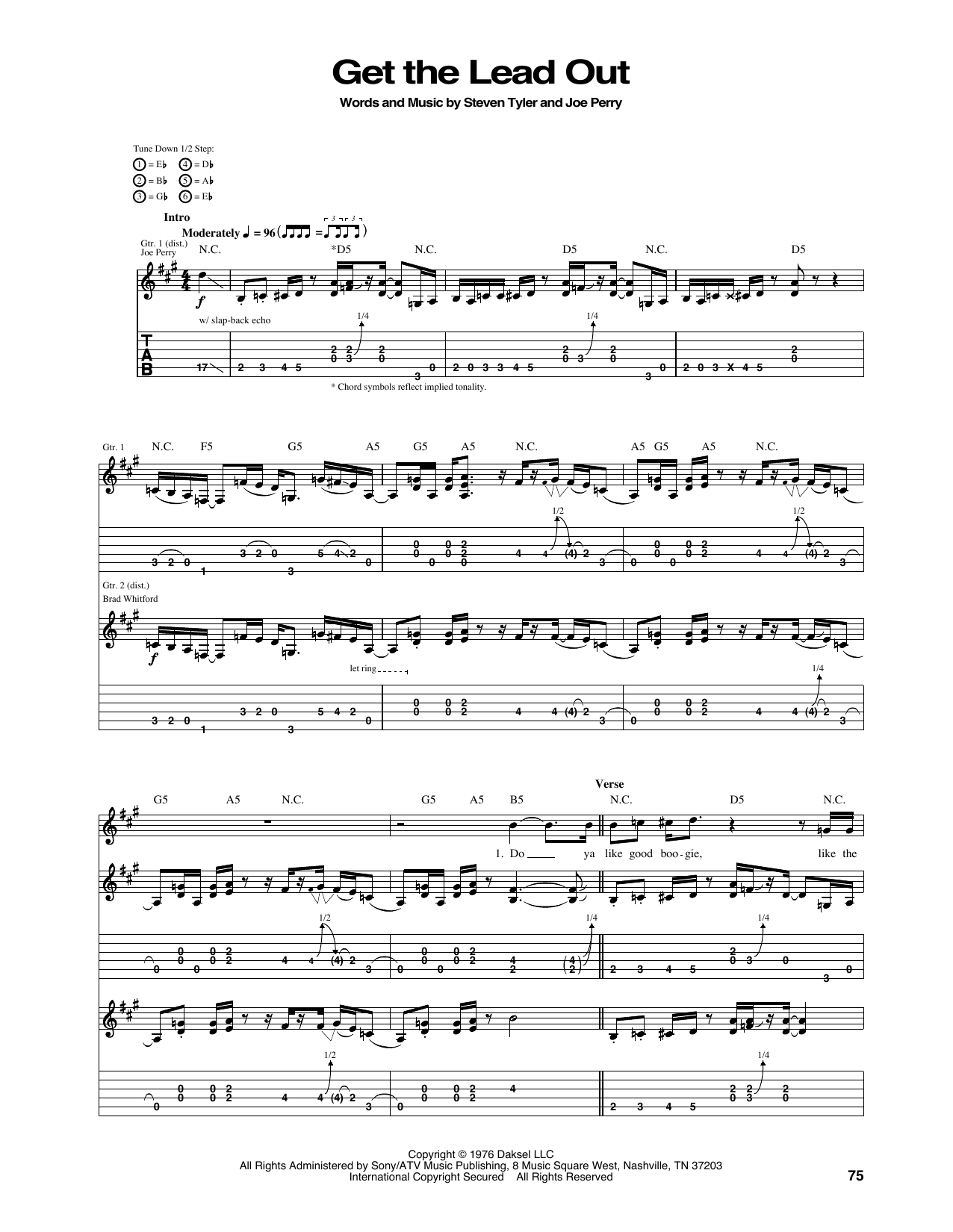 Download Aerosmith Get The Lead Out Sheet Music