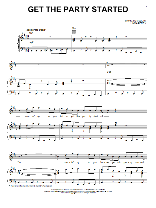 Download Pink Get The Party Started Sheet Music