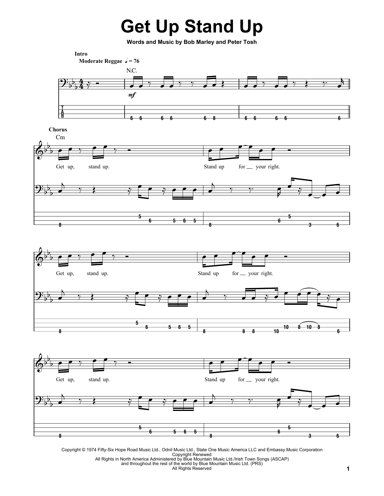 Download Bob Marley & The Wailers Get Up Stand Up Sheet Music