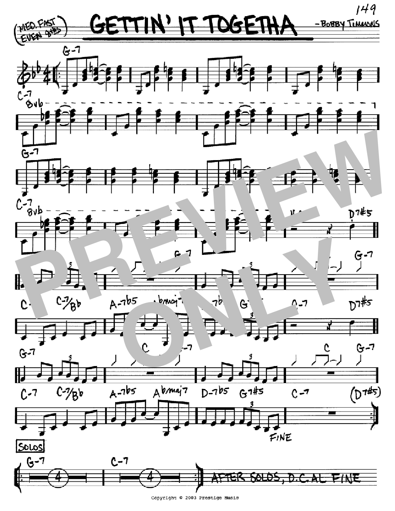 Download Bobby Timmons Gettin' It Togetha Sheet Music