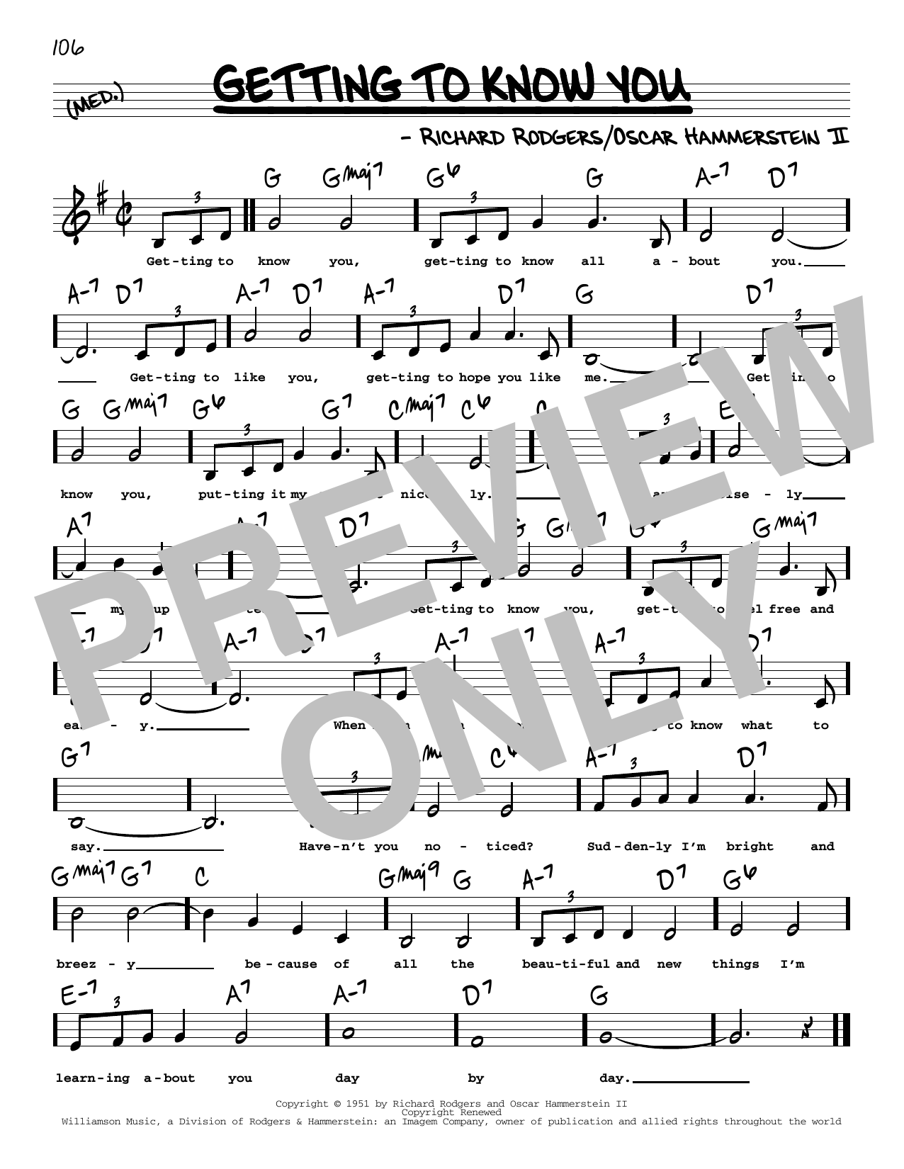 Rodgers & Hammerstein Getting To Know You (Low Voice) sheet music notes printable PDF score