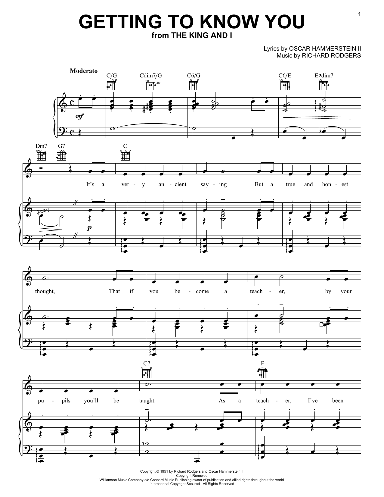 Rodgers & Hammerstein Getting To Know You sheet music notes printable PDF score