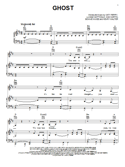 Download Katy Perry Ghost Sheet Music