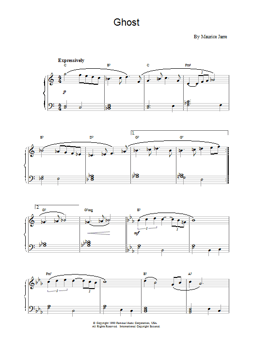Maurice Jarre Ghost (Theme) sheet music notes printable PDF score