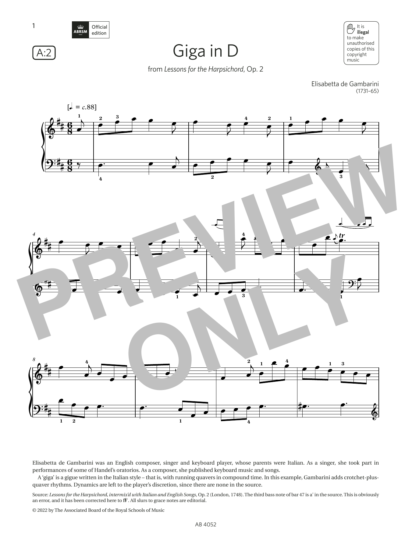 Download Elisabetta de Gambarini Giga in D (Grade 6, list A2, from the A Sheet Music