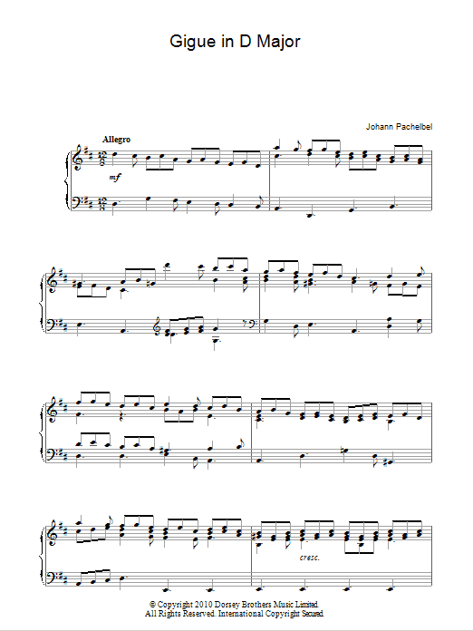 Download Johann Pachelbel Gigue In D Major Sheet Music