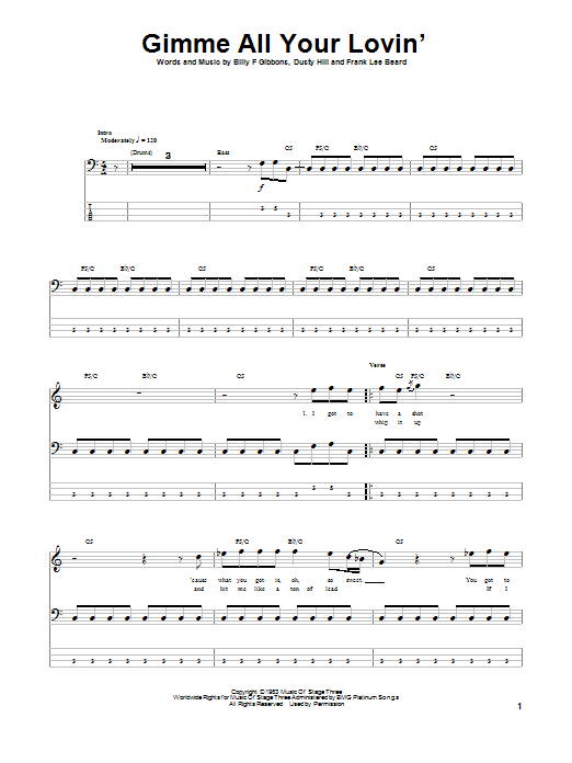 Download ZZ Top Gimme All Your Lovin' Sheet Music