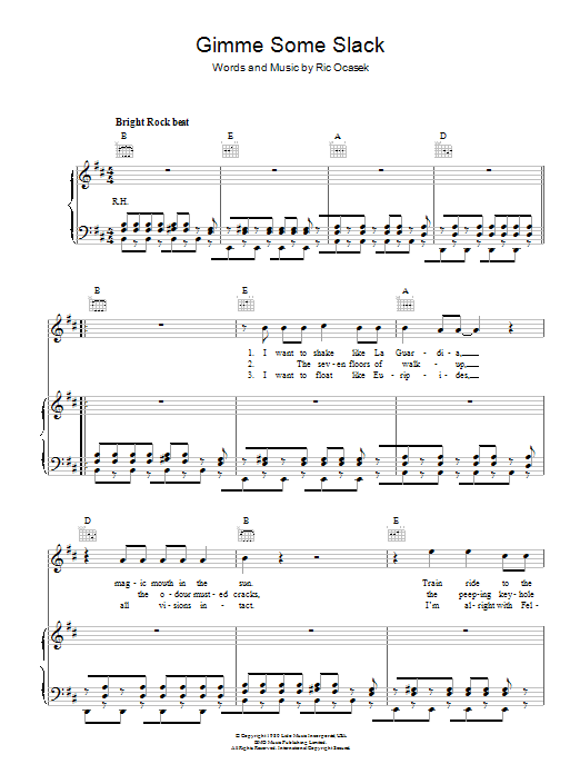 Download The Cars Gimme Some Slack Sheet Music