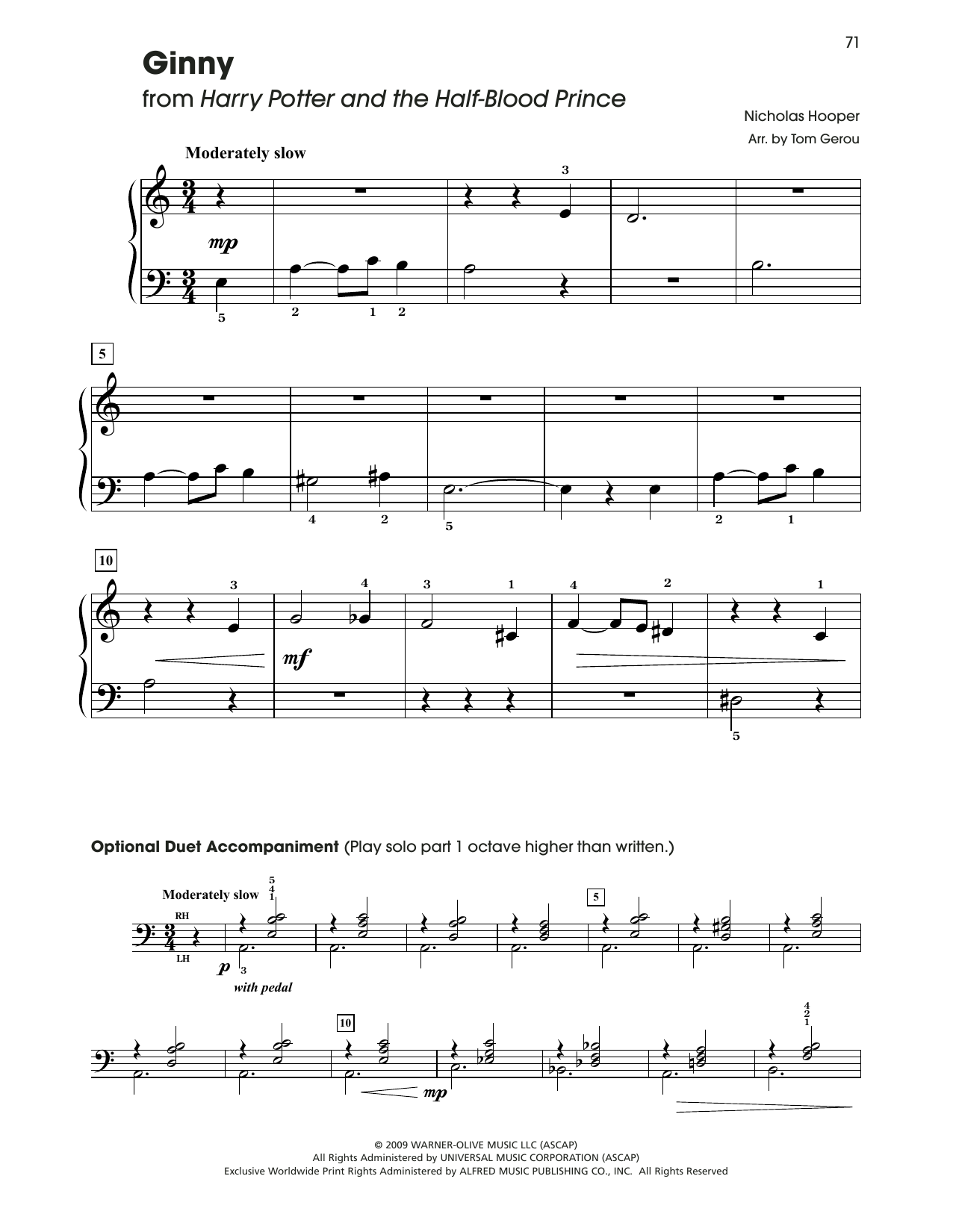 Download Nicholas Hooper Ginny (from Harry Potter) (arr. Tom Ger Sheet Music