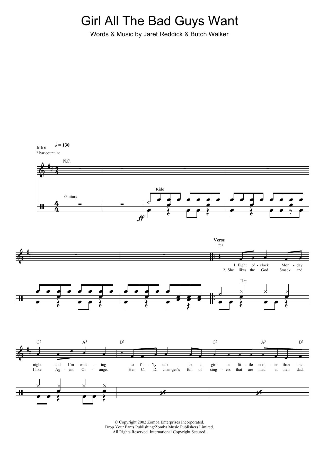 Download Bowling For Soup Girl All The Bad Guys Want Sheet Music