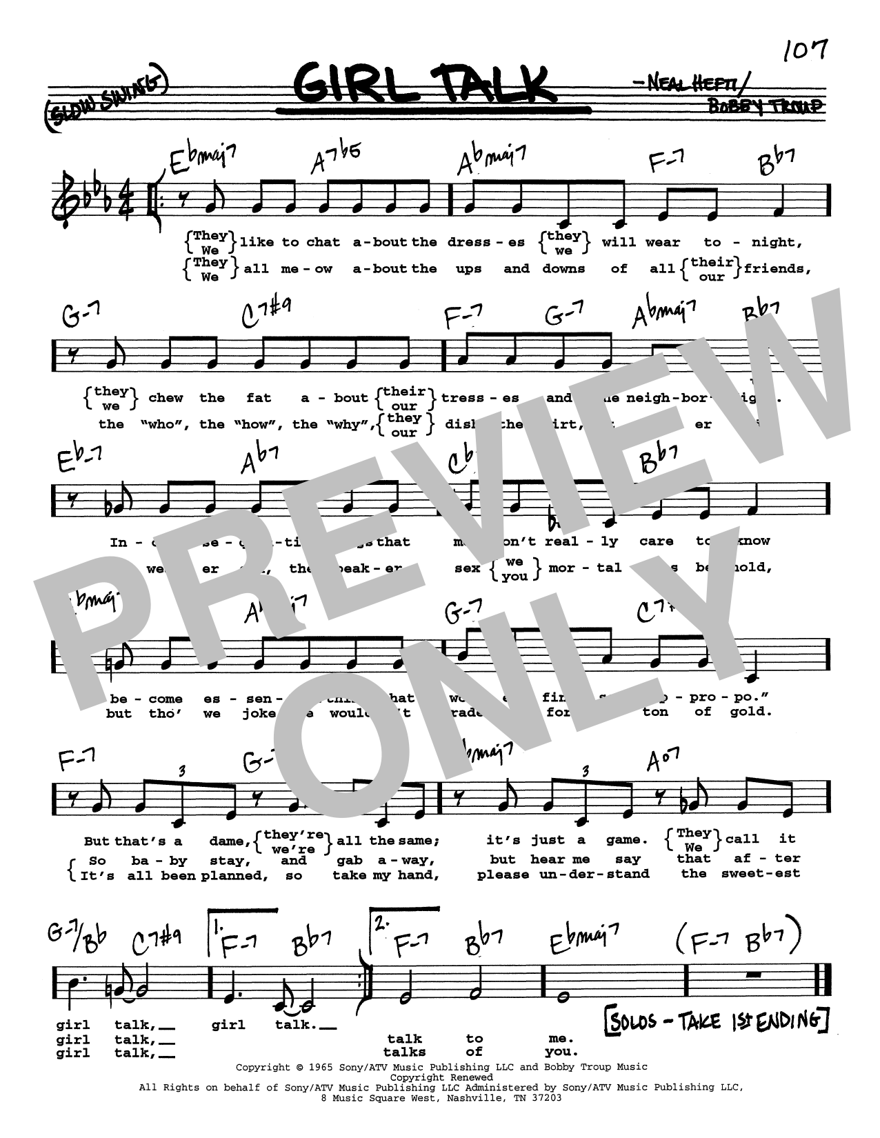 Bobby Troup Girl Talk (Low Voice) sheet music notes printable PDF score