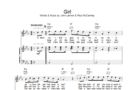 The Beatles Girl sheet music notes printable PDF score