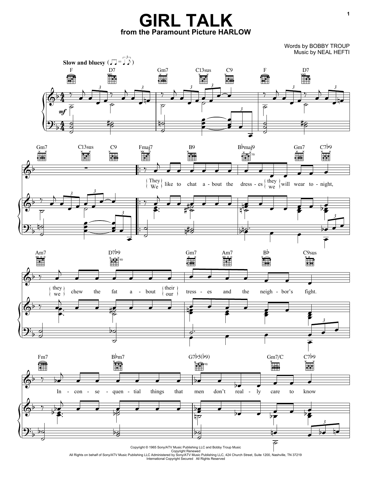 Neal Hefti Girl Talk sheet music notes printable PDF score