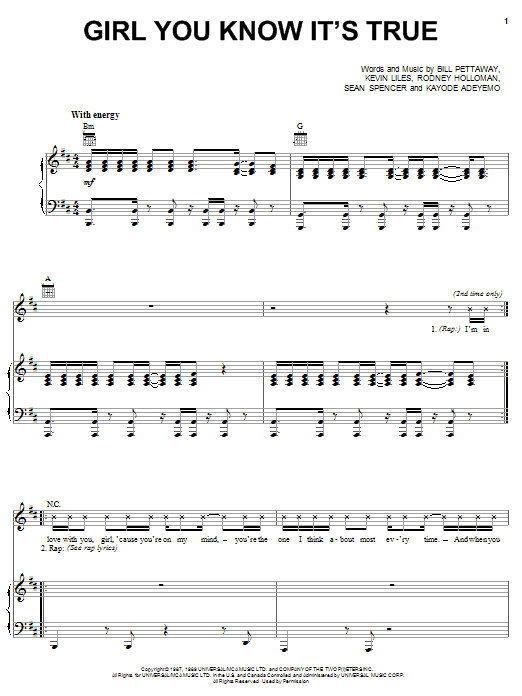 Milli Vanilli Girl You Know It's True sheet music notes printable PDF score