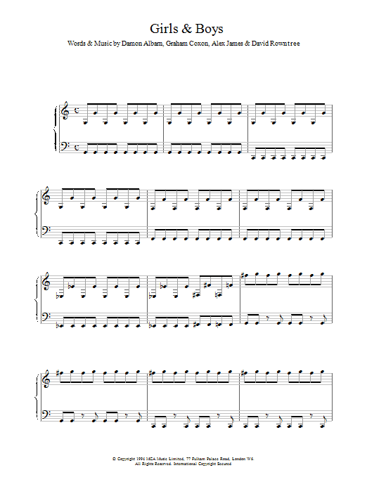 Blur Girls And Boys sheet music notes printable PDF score