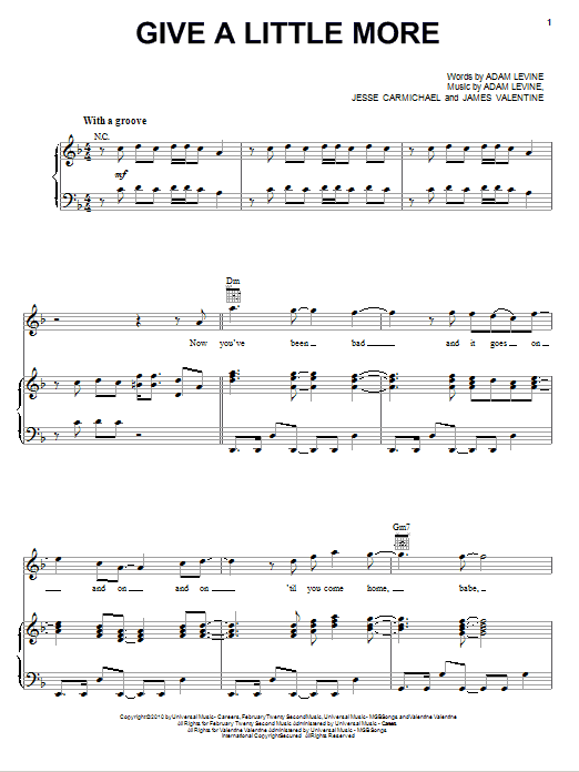 Download Maroon 5 Give A Little More Sheet Music