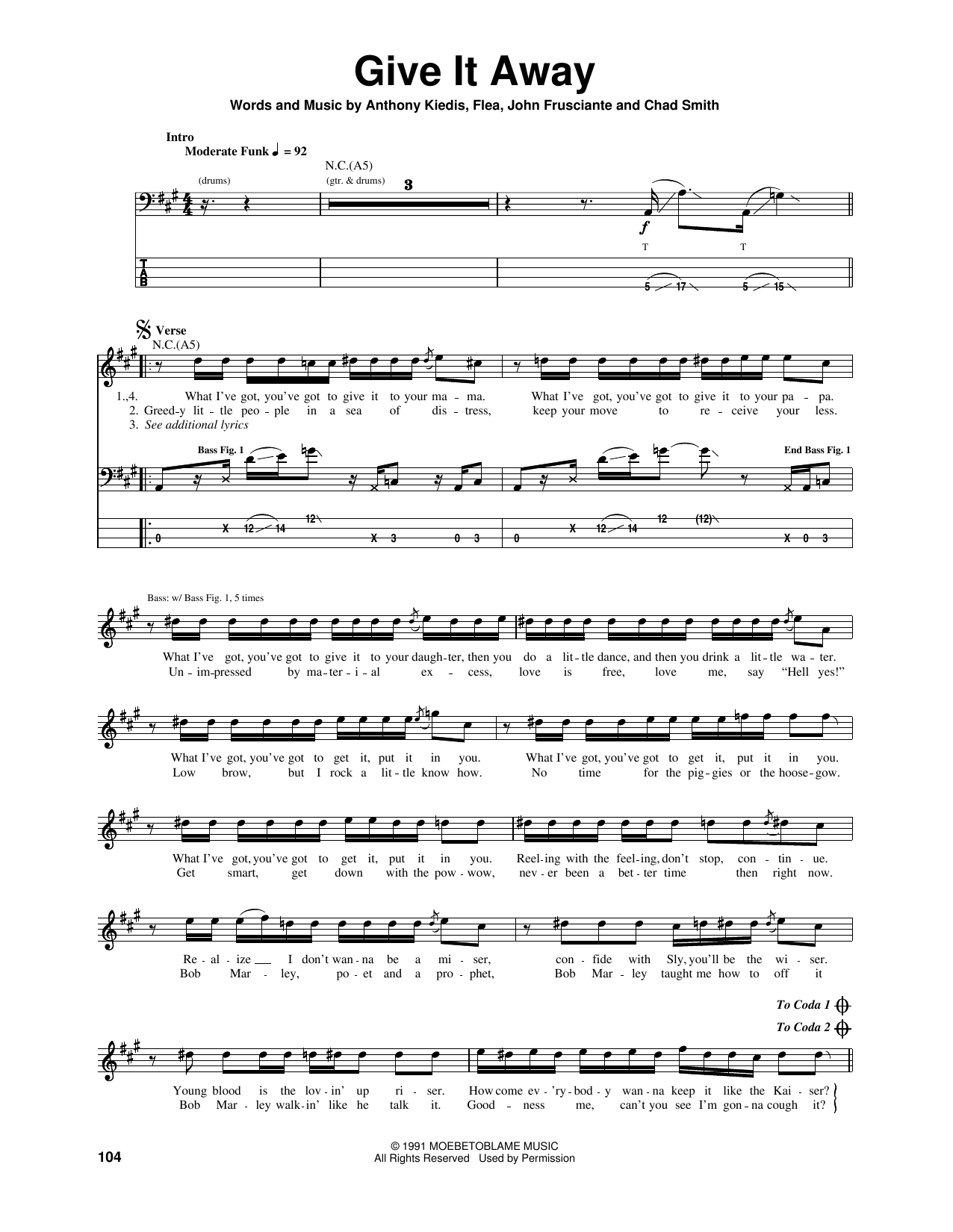 Download Red Hot Chili Peppers Give It Away Sheet Music