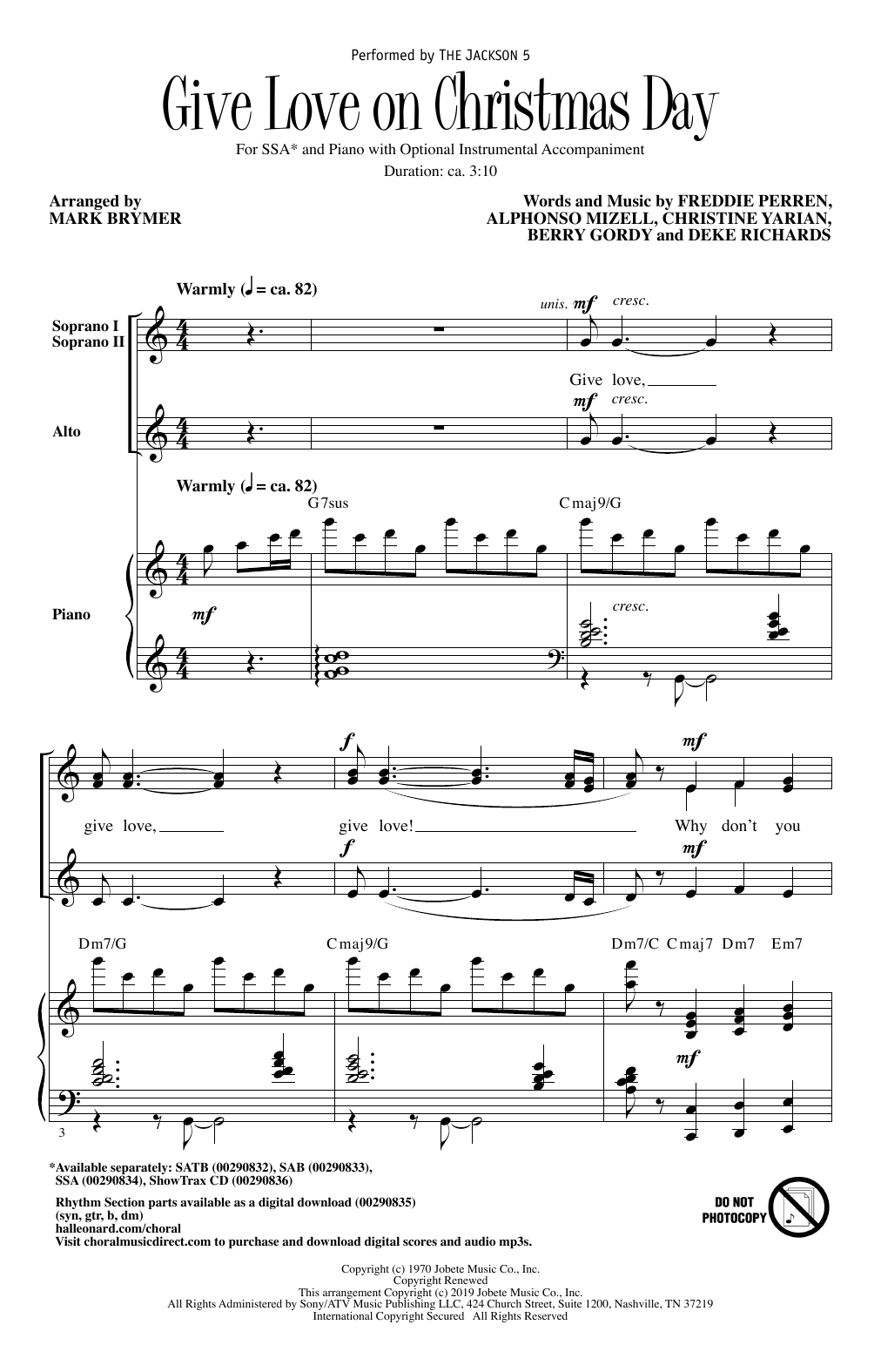 Download The Jackson 5 Give Love On Christmas Day (arr. Mark B Sheet Music