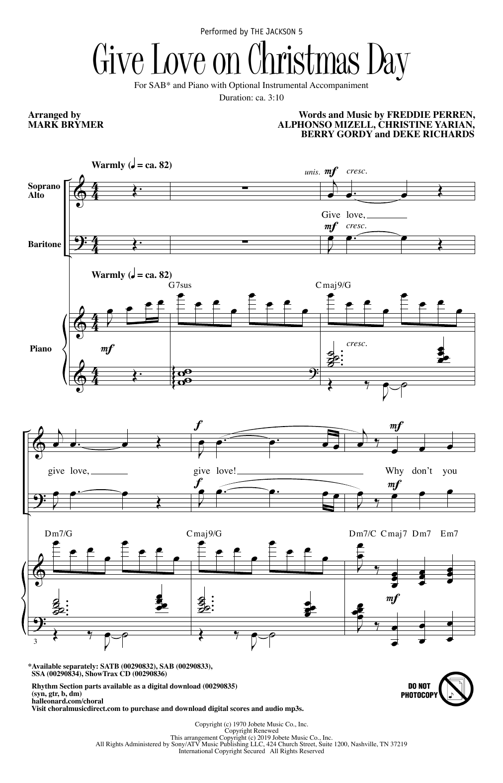 Download The Jackson 5 Give Love On Christmas Day (arr. Mark B Sheet Music