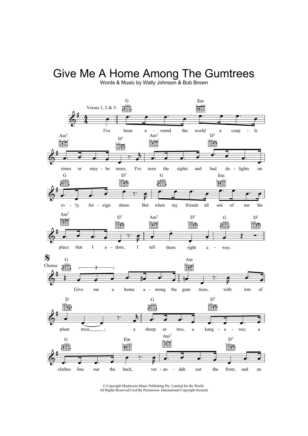 Download Wally Johnson Give Me A Home Among The Gumtrees Sheet Music